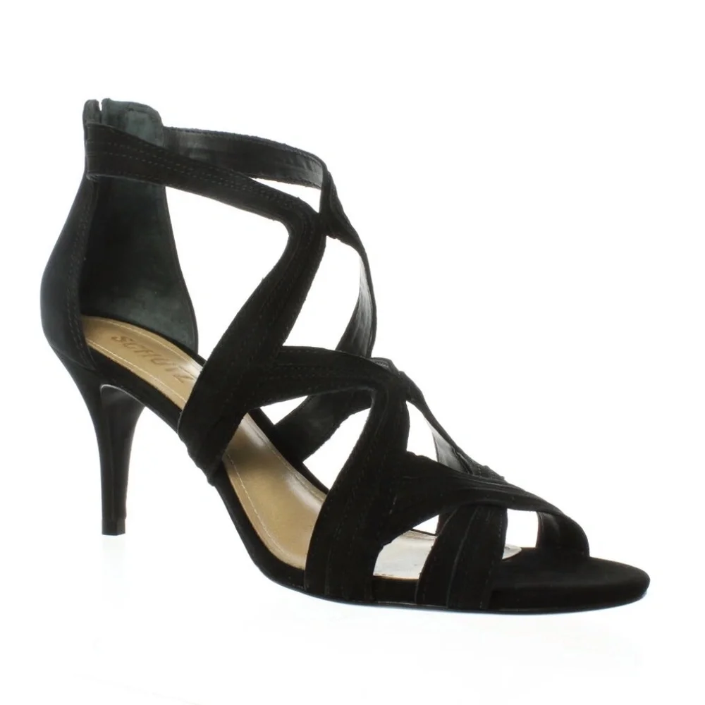 Schutz Cayenne Black Suede Stiletto Heel Pump Ankle Strap Dtress Shoe Sandals 10